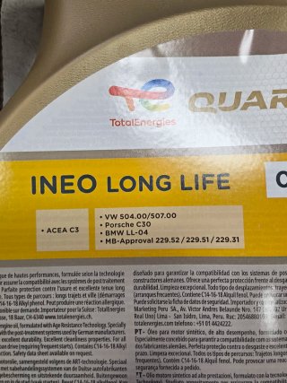 Lote 5×5L Aceite Total Quartz INEO 0W30 VW504/507