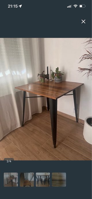Mesa industrial madera y metal + 2 sillas