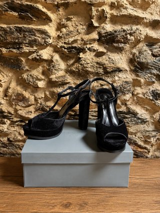 Sandalias de tacón terciopelo negro