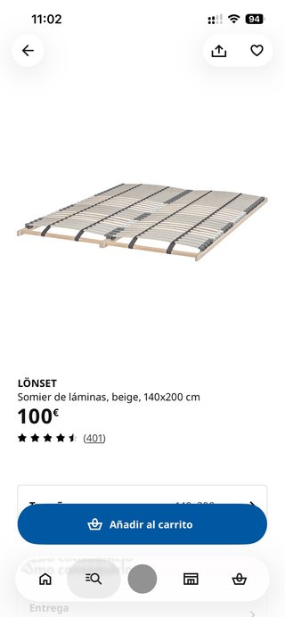 Somier IKEA Lönset 140x200 (Solo un año de uso)