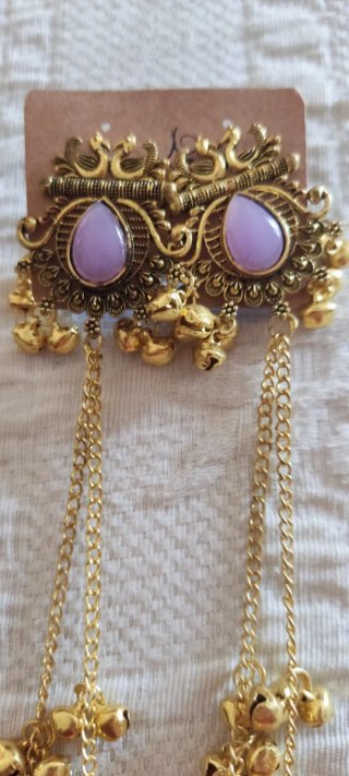 Pendientes festivos dorados y morados 17 cm