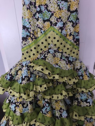 Vestido Flamenco Verde y Negro Flores