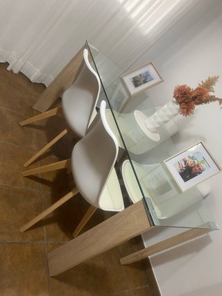 Mesa cristal y roble
