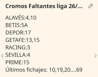 Cromos Faltantes Liga 26/27