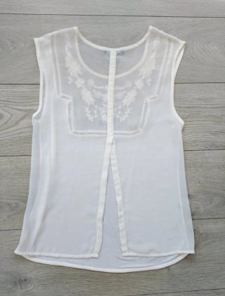 Mango Talla S - Top Blanco-Crema Espalda Abierta