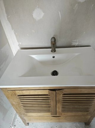Mueble de lavabo y lavabo de madera