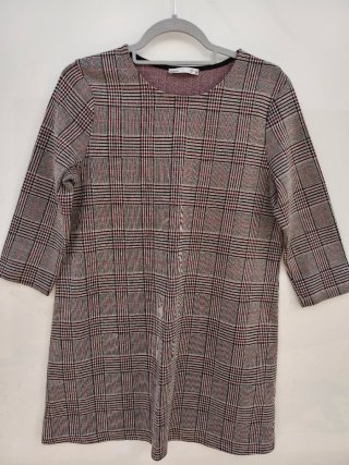 Vestido cuadros gris y rojo talla L