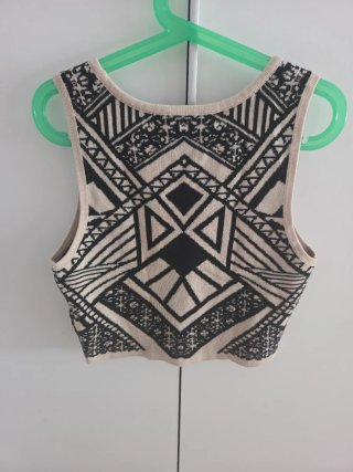 Top Forever 21 Geométrico Beige/Negro Talla S