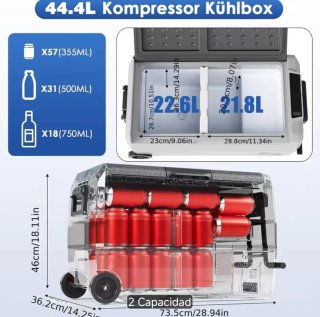 Nevera portátil dual zone 44l con compresor