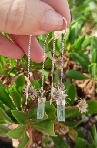 Pendientes largos plata y piedra aguamarina