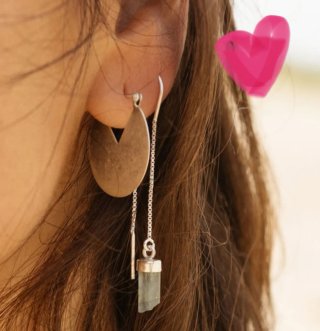 Pendientes largos plata y piedra aguamarina