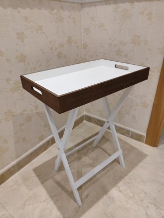 Mesa auxiliar plegable madera y blanco