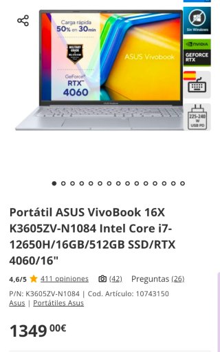Portátil ASUS VivoBook 16X RTX 4060