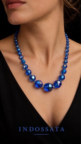 Collana in Argento e Vetro Blu Anni '60 italiana