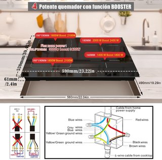 Placa de Inducción Flexible 4 Fuegos 7200W