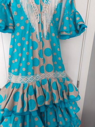 Vestido Flamenca Azul y Beige Lunares Talla Única