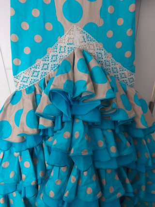 Vestido Flamenca Azul y Beige Lunares Talla Única