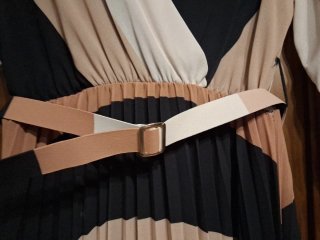 Vestido gasa estampado beige y negro