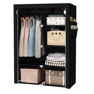 Armario Tela Negro Bolsillos 165x88