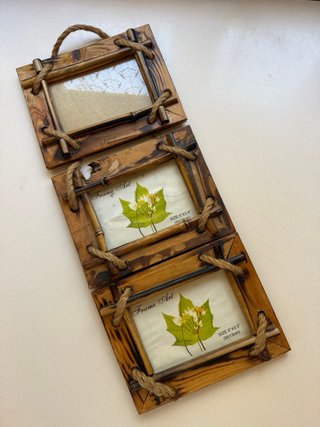 Cornice portafoto in legno con corda