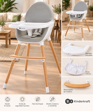 Trona Kinderkraft gris y madera