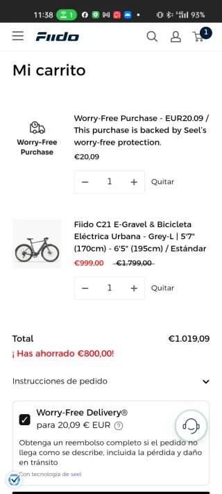 Bicicleta Eléctrica Talla L Fiido C21 Negra Mate