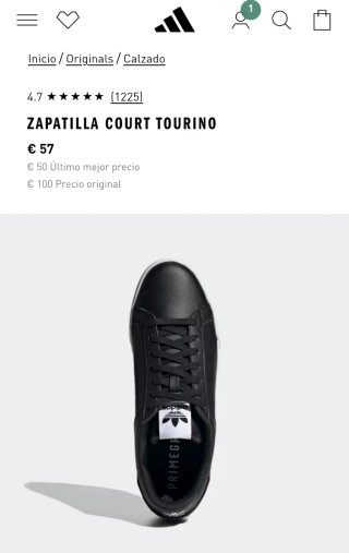 Zapatillas Adidas Court Tourino Negras y Blancas