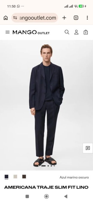 Americana Mango Slim Fit Lino Azul Marino 52