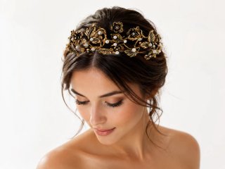 Tiara Novia Bronce Perlas Piedras Nueva