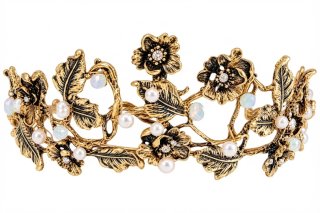Tiara Novia Bronce Perlas Piedras Nueva