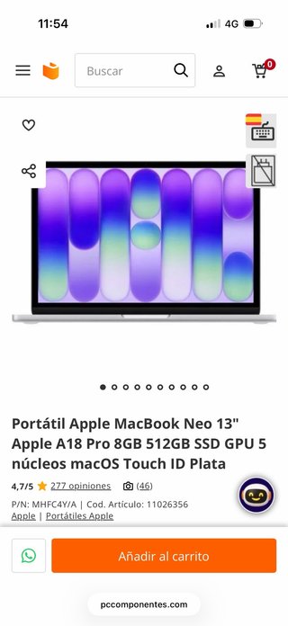 Portátil Apple MacBook Neo 13 A18 Pro 8GB