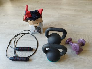 Lote material fitness: comba, pesas, kettlebells