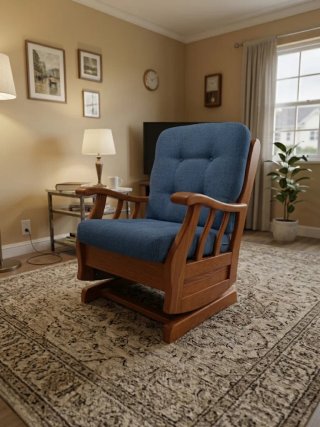 Sillón Mecedora Azul y Madera