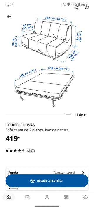 Sofá Cama 2 Plazas Lycksele Lövas Ikea. URGE