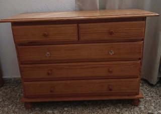 Cómoda 5 cajones madera pino macizo