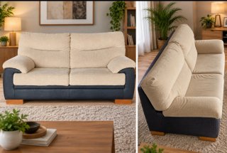 Sofá 3 plazas beige y negro