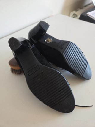 Zapatos charol y ante tacón bajo talla 37