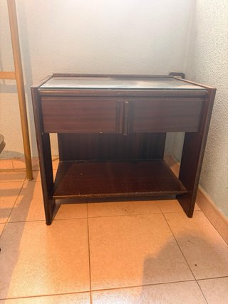Mesita auxiliar vintage madera y cristal