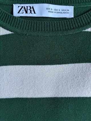 Jersey Zara rayas verde y beige Talla S
