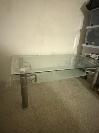 Mesa de centro cristal y metal
