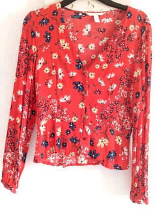 Blusa floral roja manga larga mujer talla 38