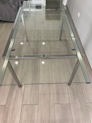 Mesa cristal extensible + 4 sillas
