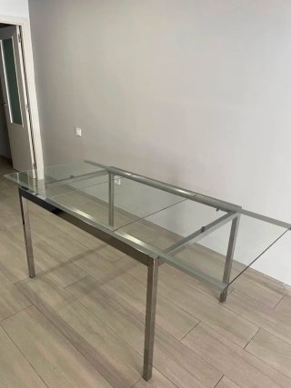 Mesa cristal extensible + 4 sillas