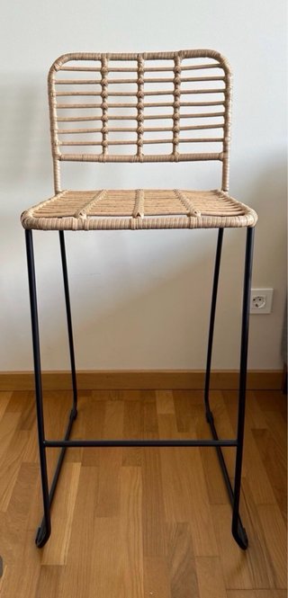 Taburetes Diseño Rattan y Metal Beige/Negro
