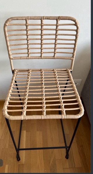 Taburetes Diseño Rattan y Metal Beige/Negro