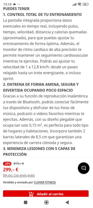 Cinta de correr CF. Algo negociable.