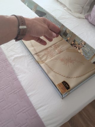 Juego Sábanas 160x265cm Beige/Rosa
