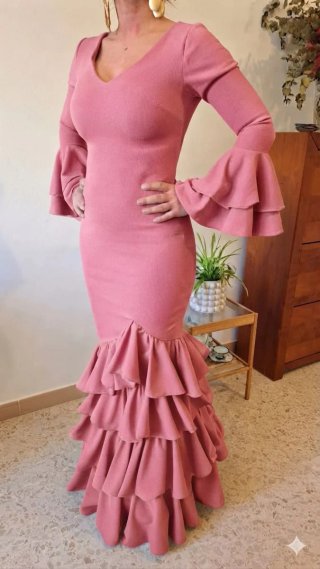Traje de Flamenca rosa volantes TODAS LAS TALLAS