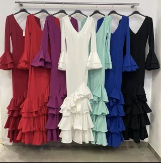 Traje de Flamenca rosa volantes TODAS LAS TALLAS