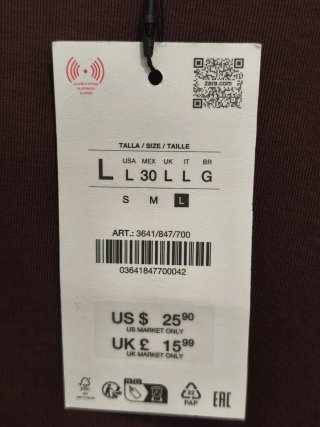 Camiseta Zara volantes burdeos talla L